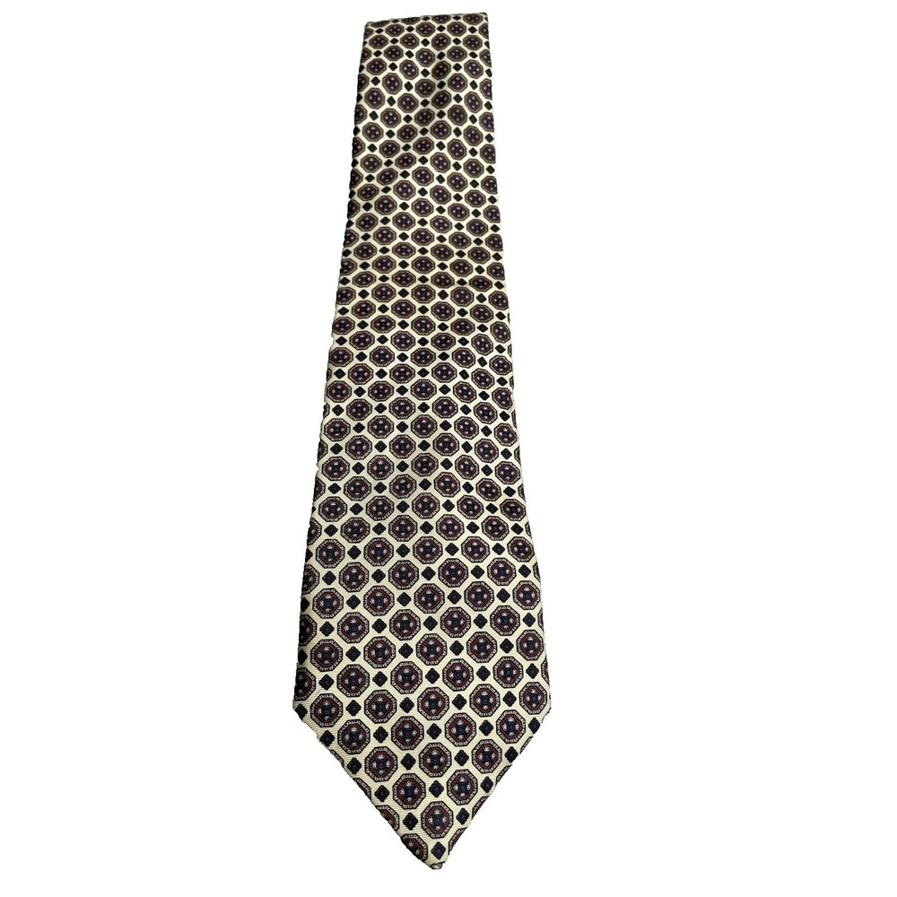 Gant Mens Necktie Cream Red Blue Geometric Print 100 % Silk